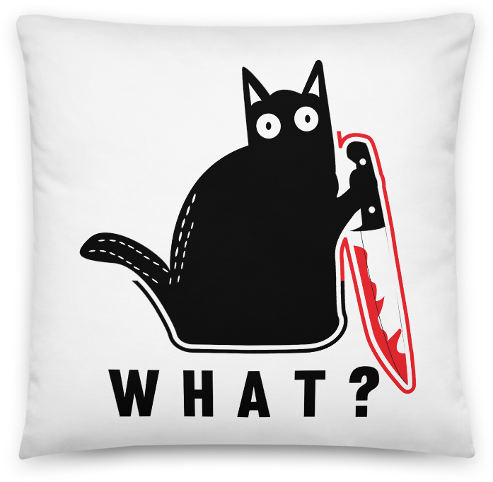 Black Cat What Question Pillow Design