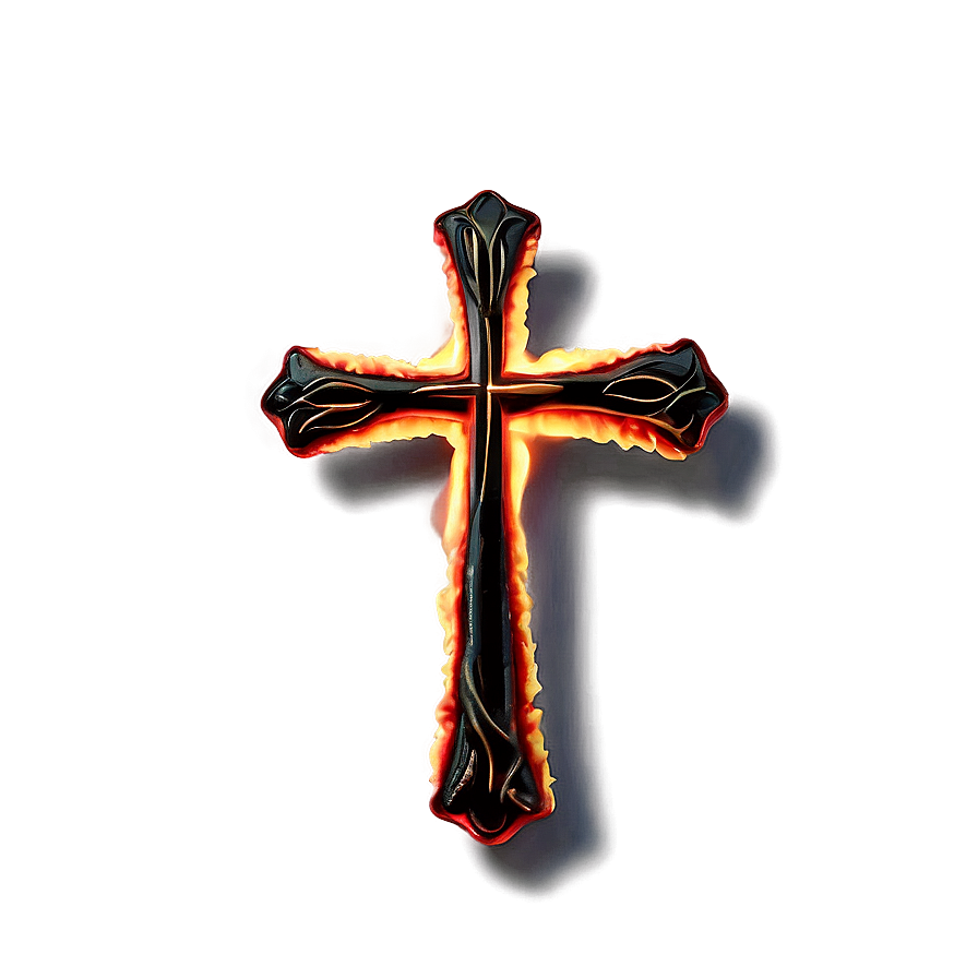 Black Cross In Fire Png 05242024