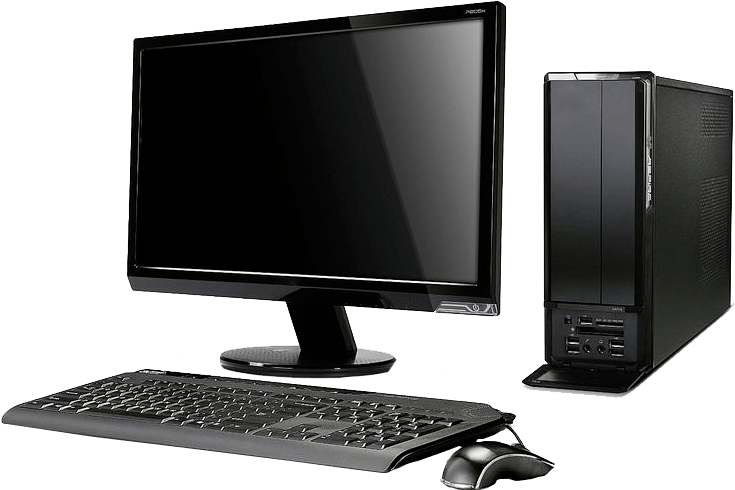 Black Desktop Computer Setup PNG with transparent background