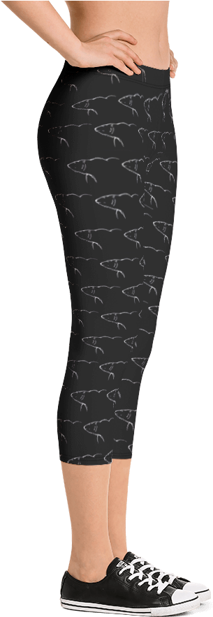 Black Dolphin Print Capri Leggings