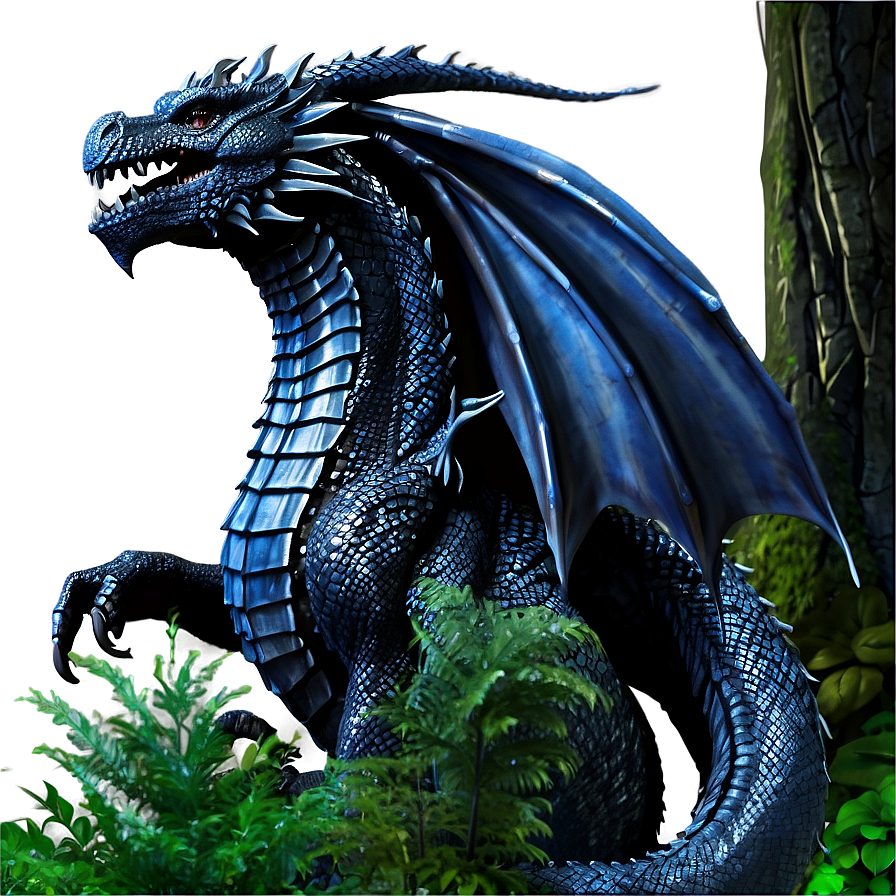 Black Dragon In Mystic Forest Png 90