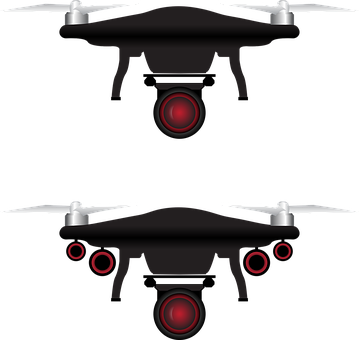 Black Drone Red Lights Vector Illustration PNG with transparent background