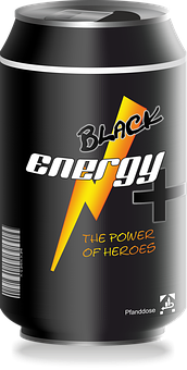 Black Energy Drink Can PNG with transparent background