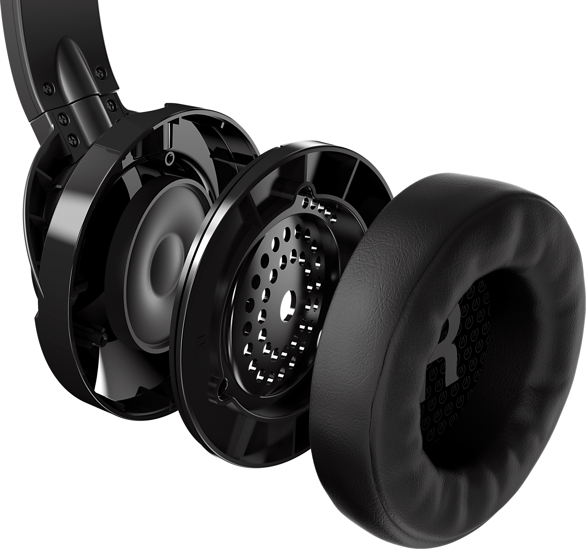 Black Gaming Headset Exploded View PNG image with a transparent background, free high-resolution download