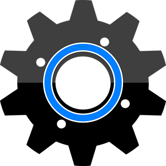Black Gear Iconwith Blue Accent PNG with transparent background