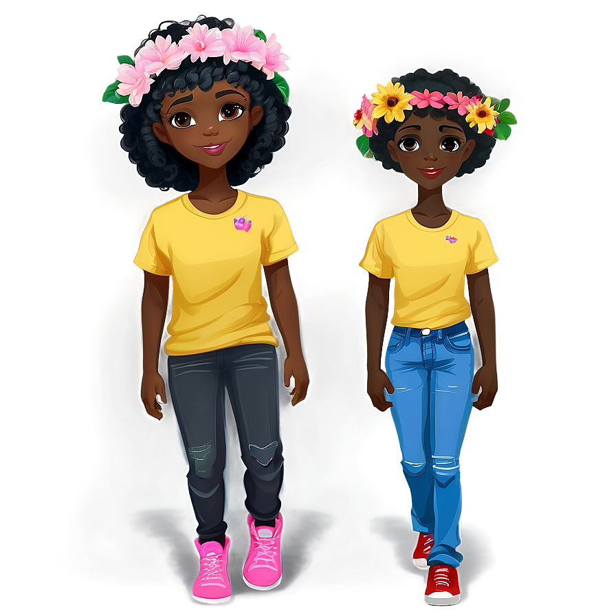 Black Girl Cartoon With Flower Crown Png 06252024