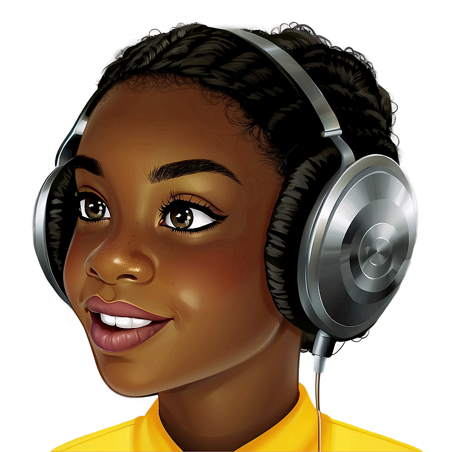 Black Girl Cartoon With Headphones Png 06252024