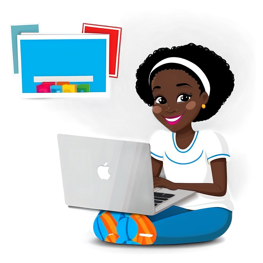 Black Girl Cartoon With Laptop Png 06252024