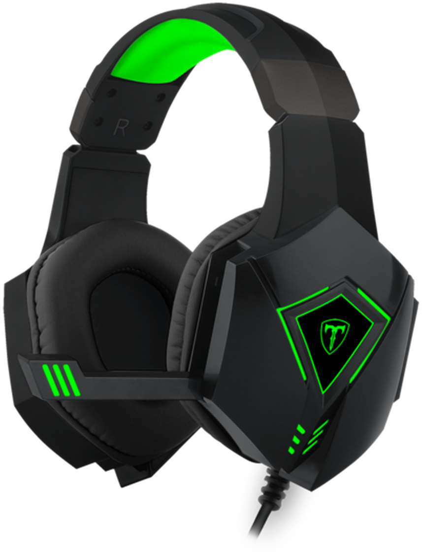 Black Green Gaming Headset PNG image with a transparent background, free high-resolution download