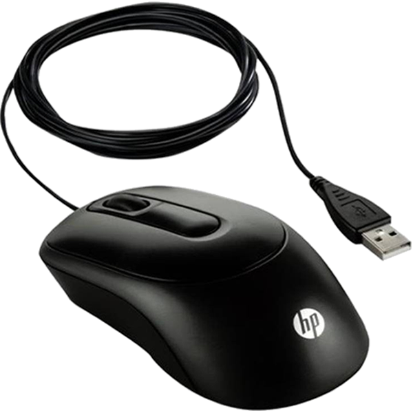 Black H P U S B Wired Mouse PNG image with a transparent background, free high-resolution download