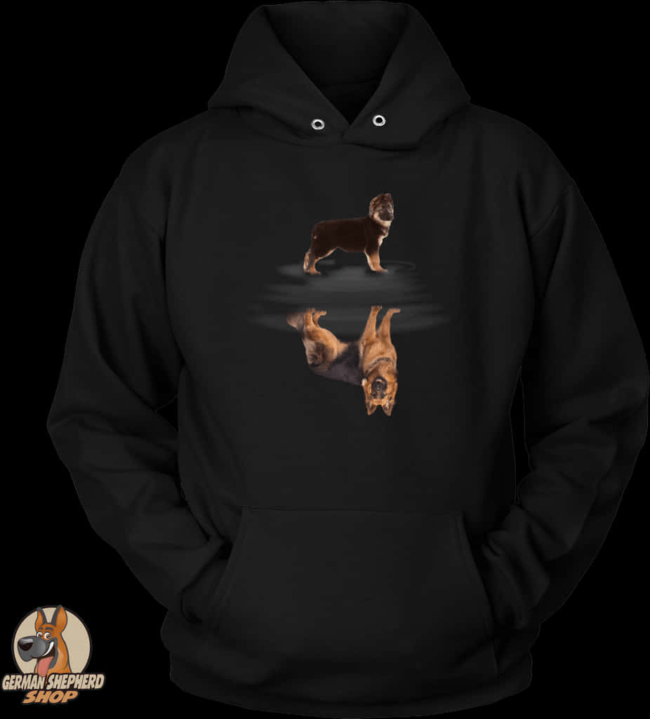 Black Hoodie German Shepherd Reflection