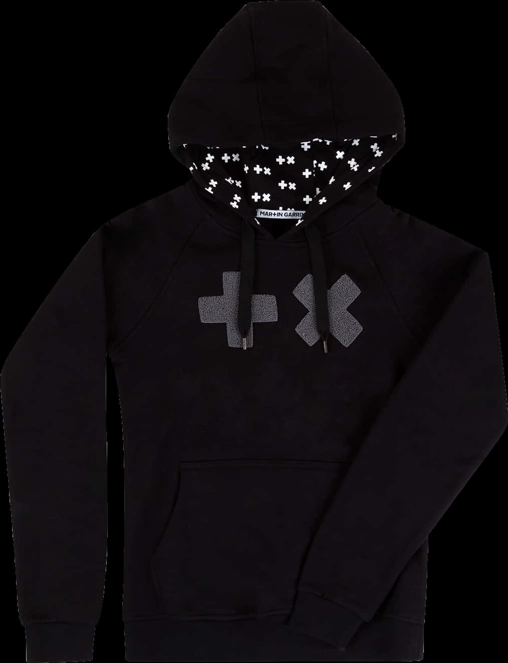 Black Hoodiewith White Puzzle Pattern Lining