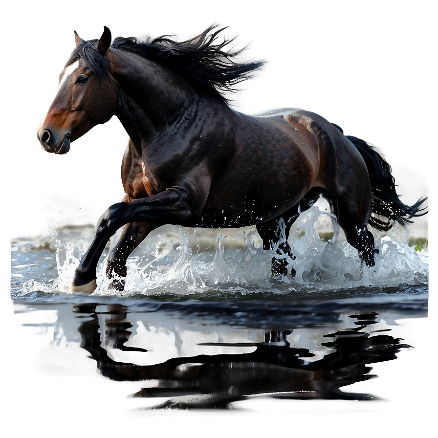 Black Horse Running In Water Png Phk