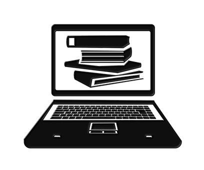 Black Laptop Books Concept PNG with transparent background