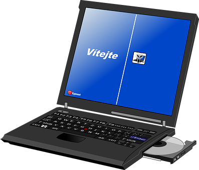 Black Laptop Illustrationwith Blue Screen PNG with transparent background