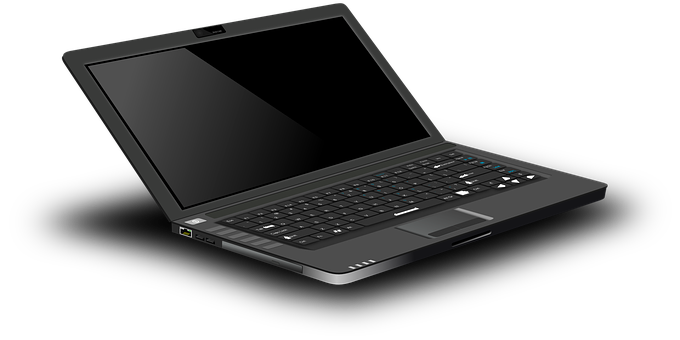 Black Laptop Isolatedon Dark Background PNG with transparent background
