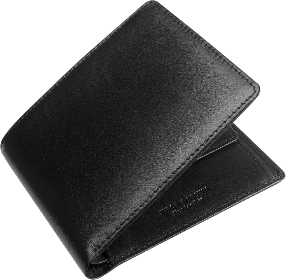Black Leather Bifold Wallet PNG with transparent background