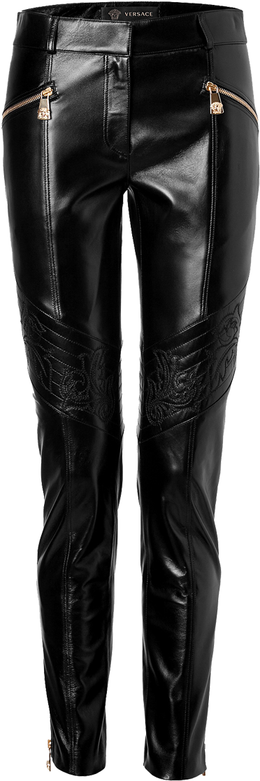 Black Leather Designer Pants PNG image with a transparent background, free high-resolution download