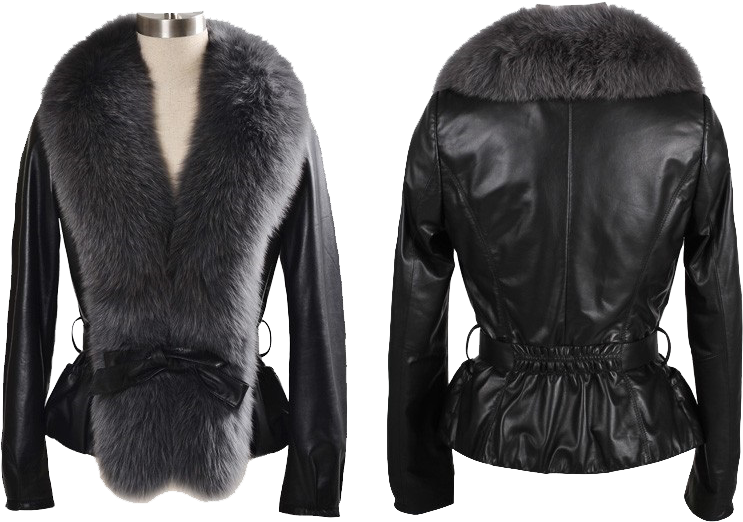 Black Leather Fur Collar Jacket