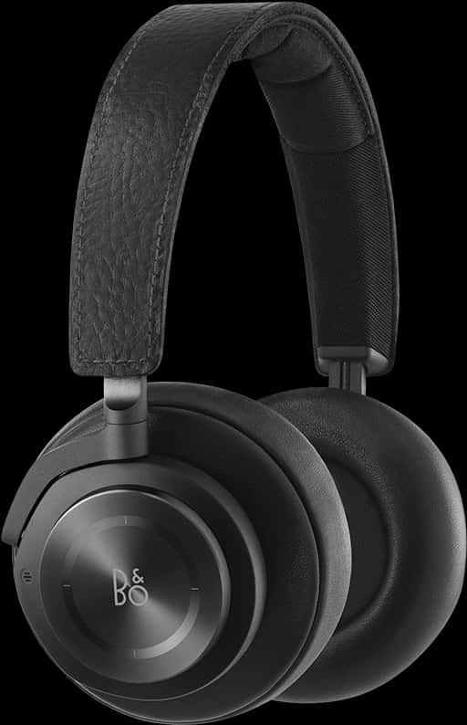 Black Leather Over Ear Headphones PNG with transparent background