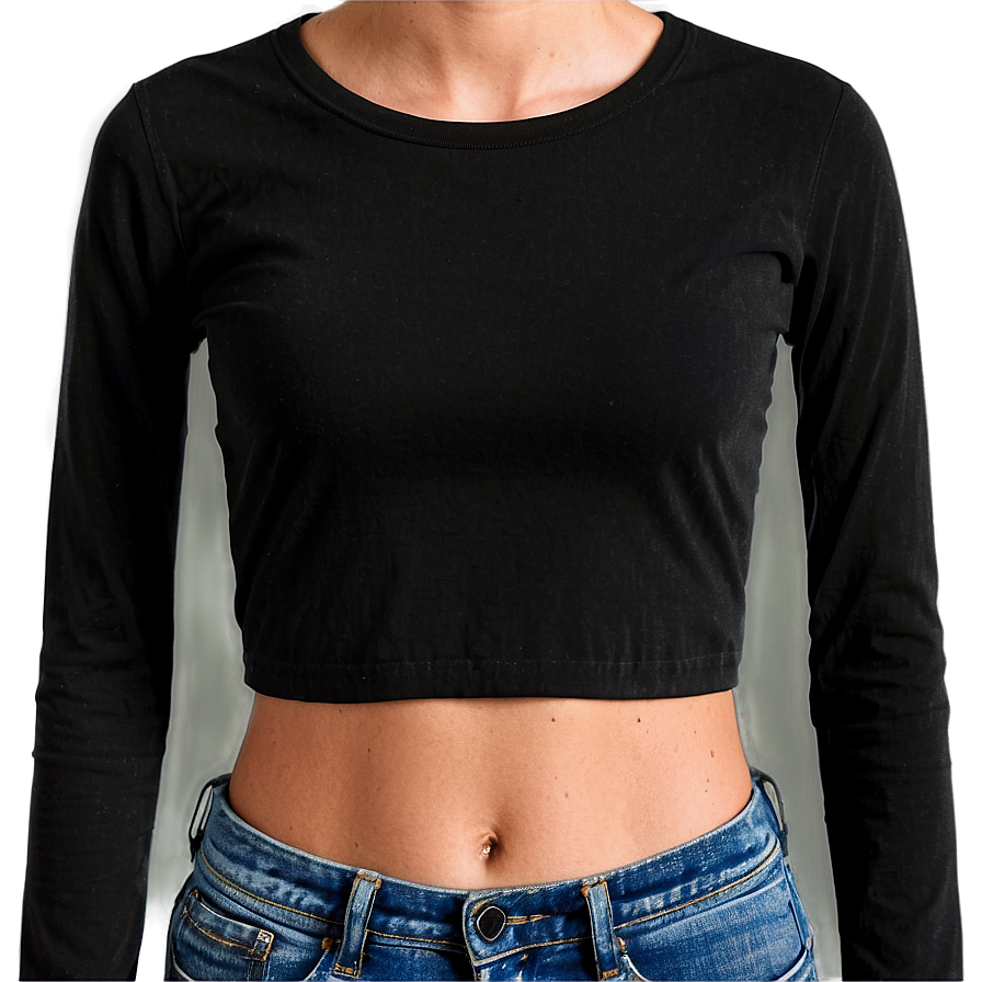 Black Long Sleeve Crop Top Png Vik