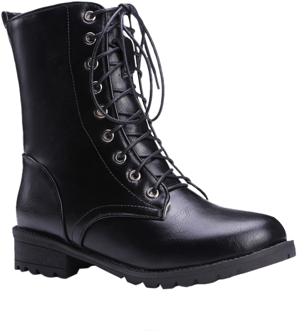 Stylish Black And Lace-up Design Women's Combat Boots - Work Boots, HD Png Download PNG with transparent background