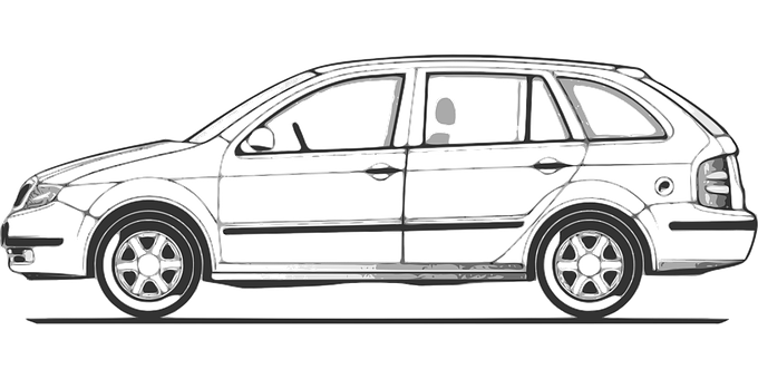 Black Outline S U V Side View PNG with transparent background