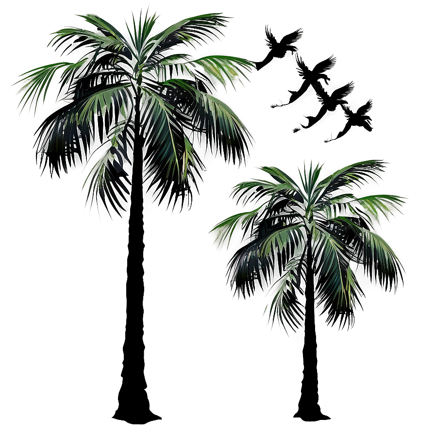 Black Palm Tree With Birds Png 06262024