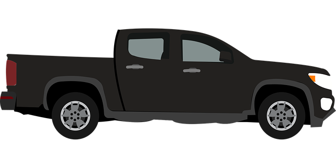 Black Pickup Truck Side View PNG with transparent background