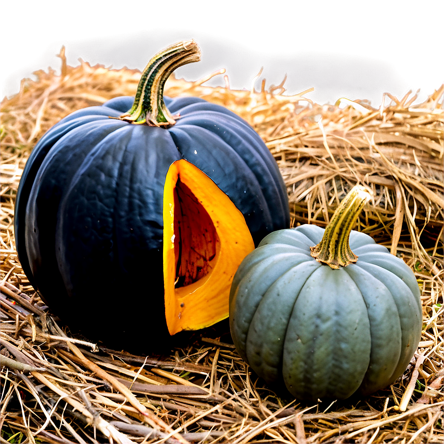 Black Pumpkin On Hay Png 58