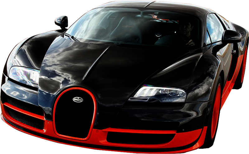 Black Red Bugatti Veyron Front View PNG with transparent background