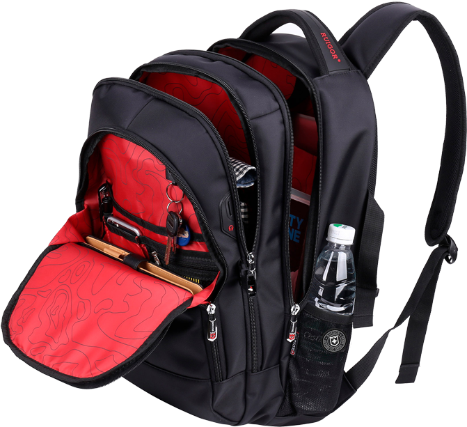 Black Red Organized Backpack