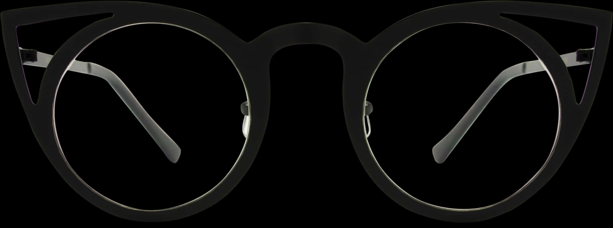 Black Metal Frame Cat Eye Glasses, Pointy Frame Designer - Round Cat Eye Glasses, HD Png Download PNG image with a transparent background, free high-resolution download