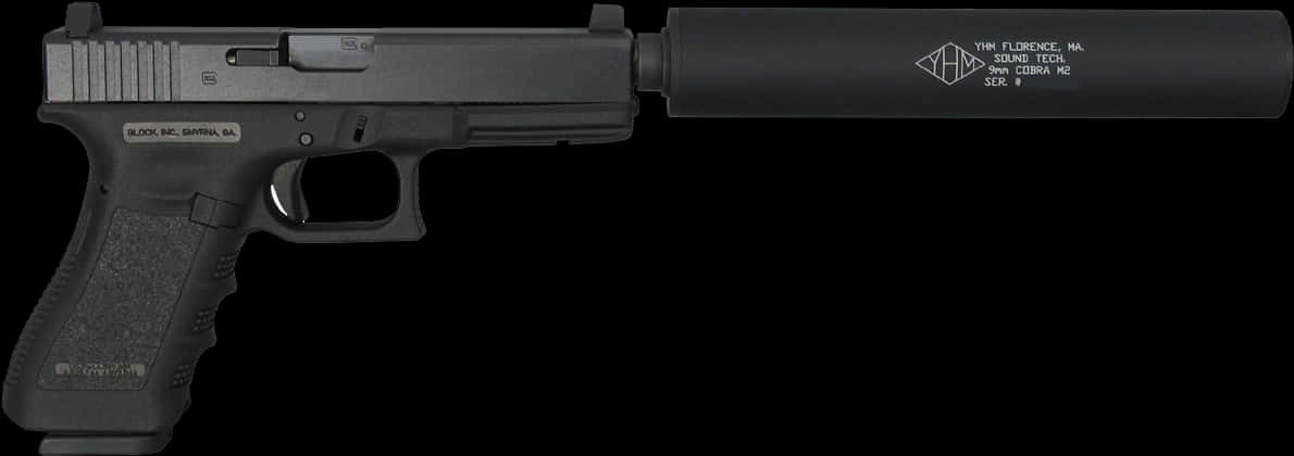 Black Semi Automatic Pistol With Silencer