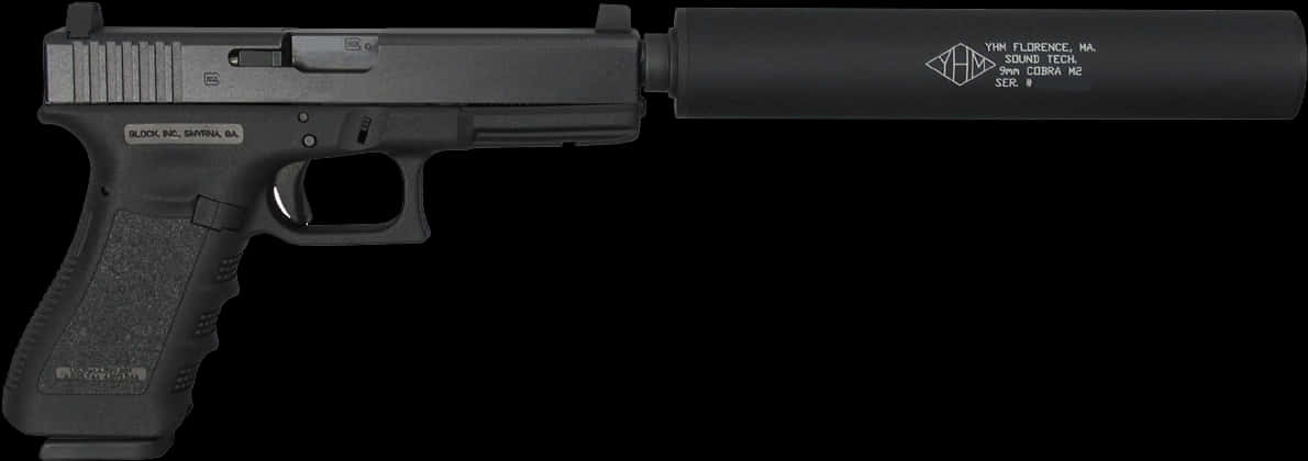 Black Semi Automatic Pistol With Silencer PNG with transparent background