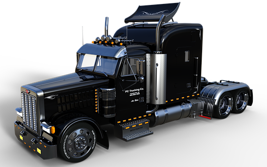 Black Semi Truckon Black Background PNG with transparent background
