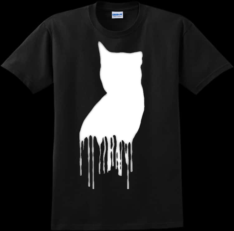 Black Shirt Cat Silhouette Dripping Design