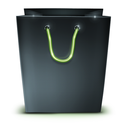 Black Shopping Bag Green Handles PNG with transparent background