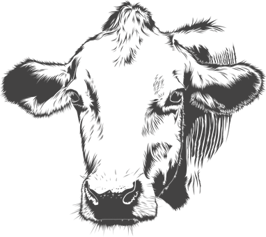 Black Silhouette Cow Portrait PNG with transparent background