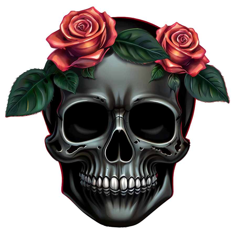 Black Skull With Roses Png Sqn11