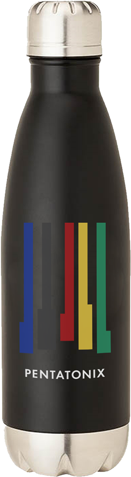 Black Stainless Steel Water Bottle Pentatonix Logo PNG with transparent background