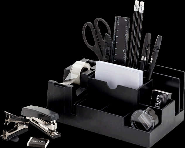 Black Stationery Collectionon Desk PNG with transparent background