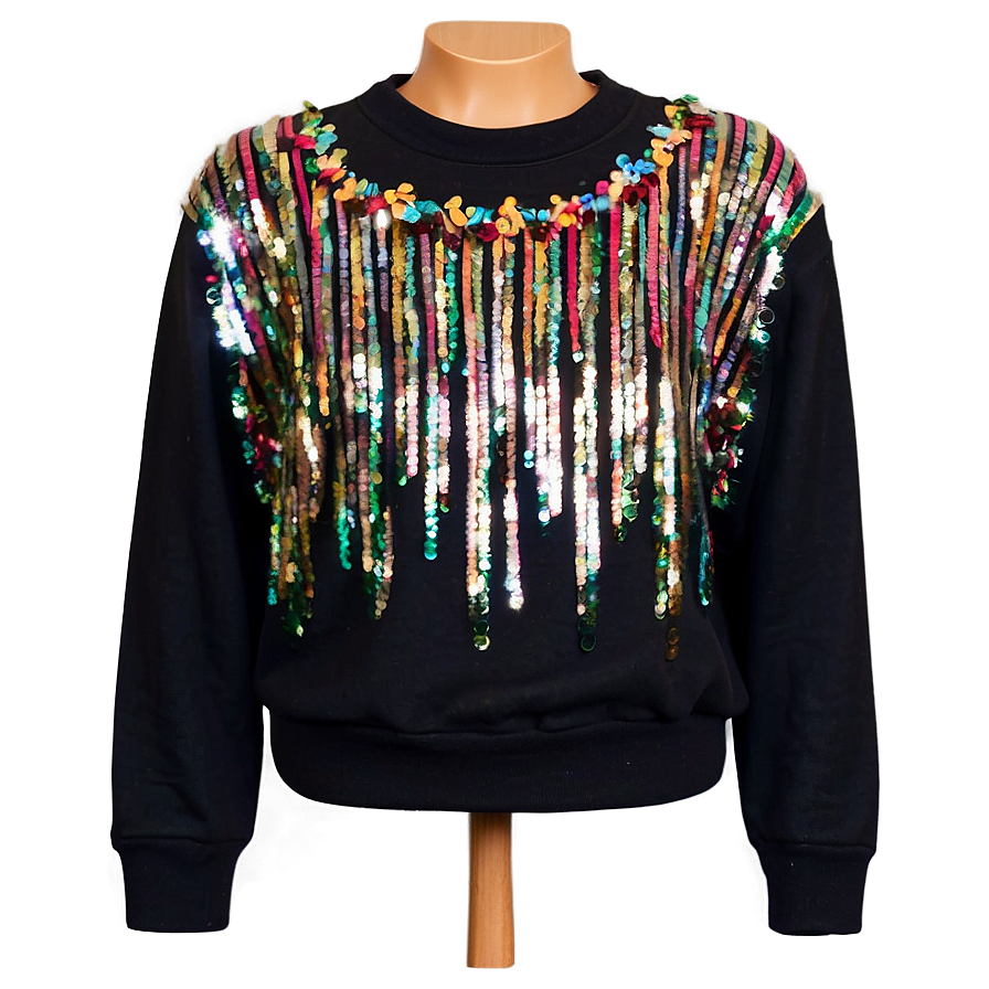 Black Sweatshirt With Sequin Embellishments Png Vih3