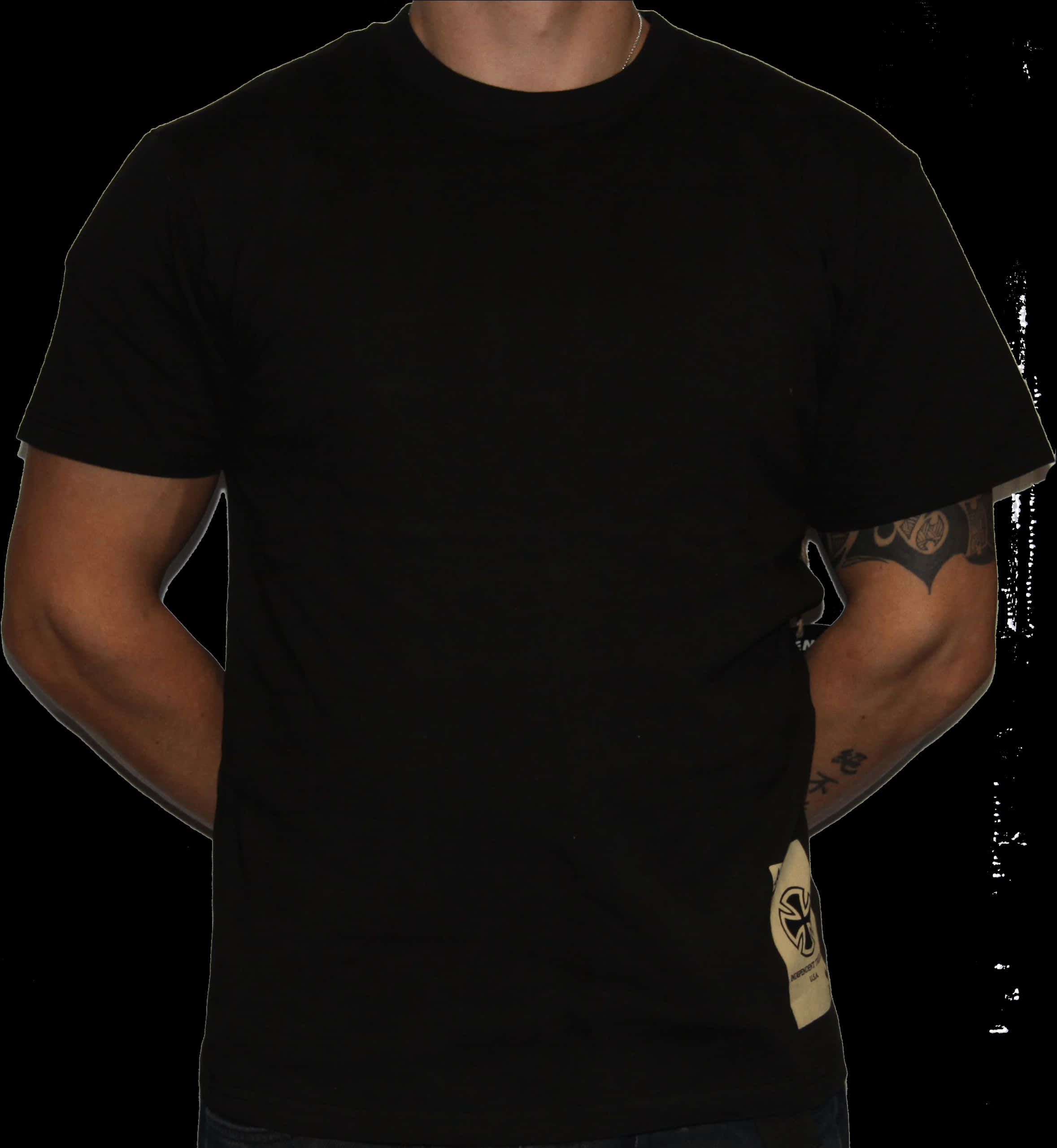 Black T Shirt Model Tattoo PNG with transparent background