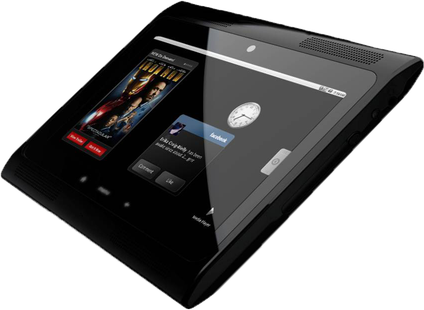 Black Tabletwith Clockand Apps PNG with transparent background