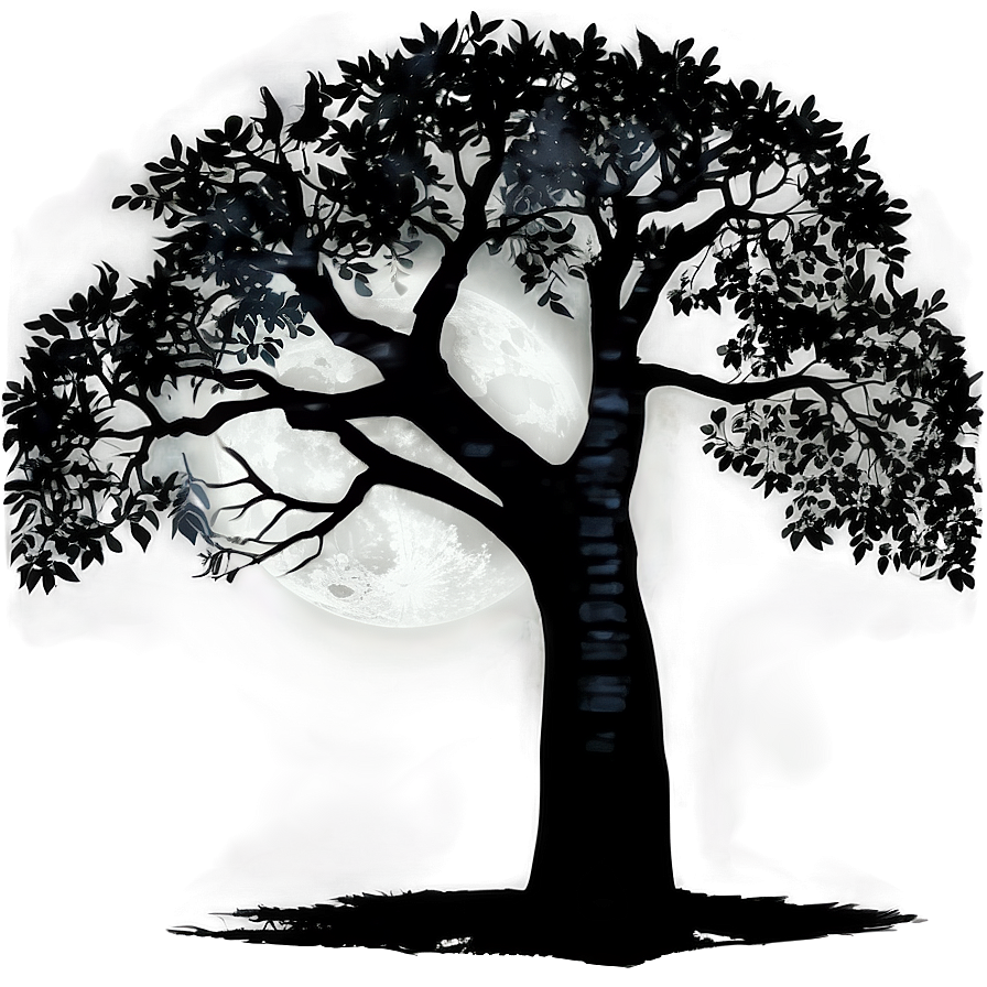 Black Tree Under Moonlight Png Gxq