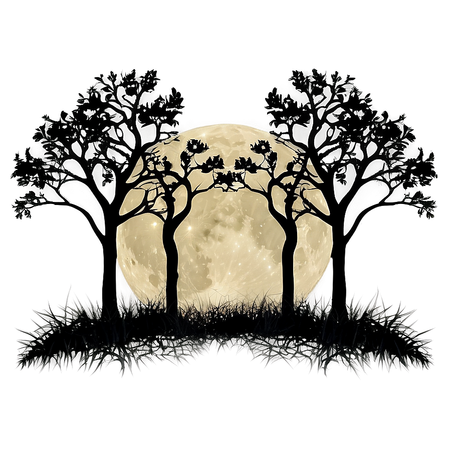 Black Trees In Moonlight Png Tte59