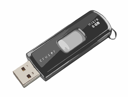 Black U S B Flash Drive Illustration PNG with transparent background