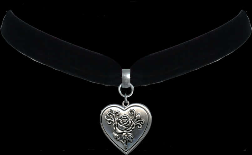 Black Velvet Chokerwith Silver Heart Pendant