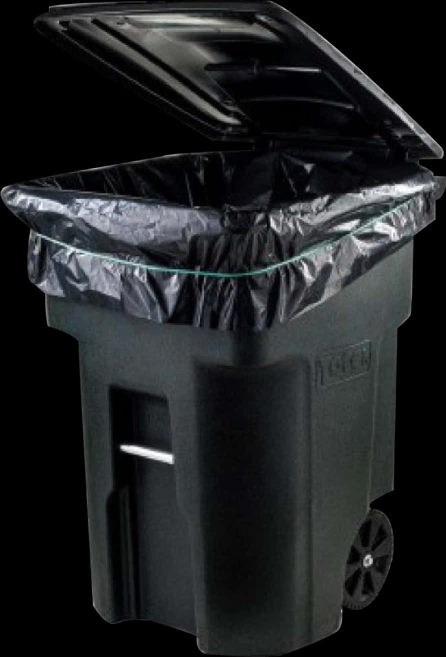 Black Wheeled Trash Canwith Lid PNG with transparent background